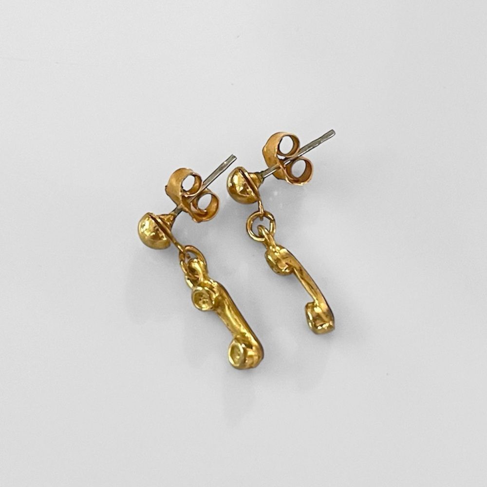Vintage Tiny Gold Telephone Dangle Earrings